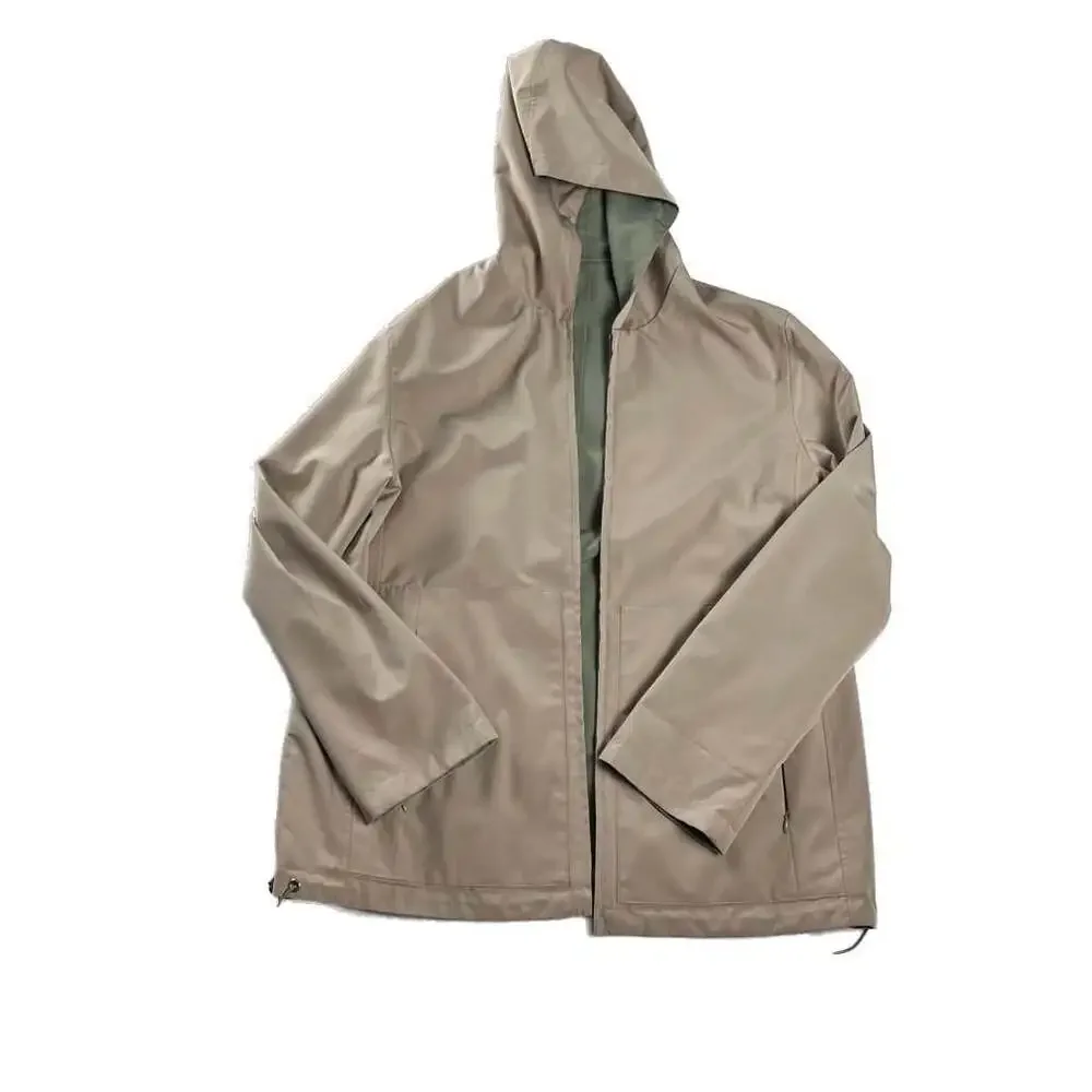 Reversible Hooded Rain Jacket Sage Green‎ Tan Minimalist Zip Windbreaker Women's